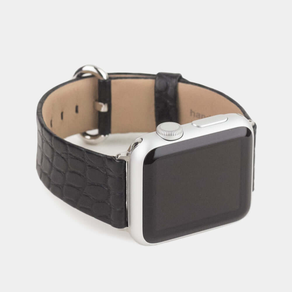 black alligator strap apple watch steel adapters and buckle