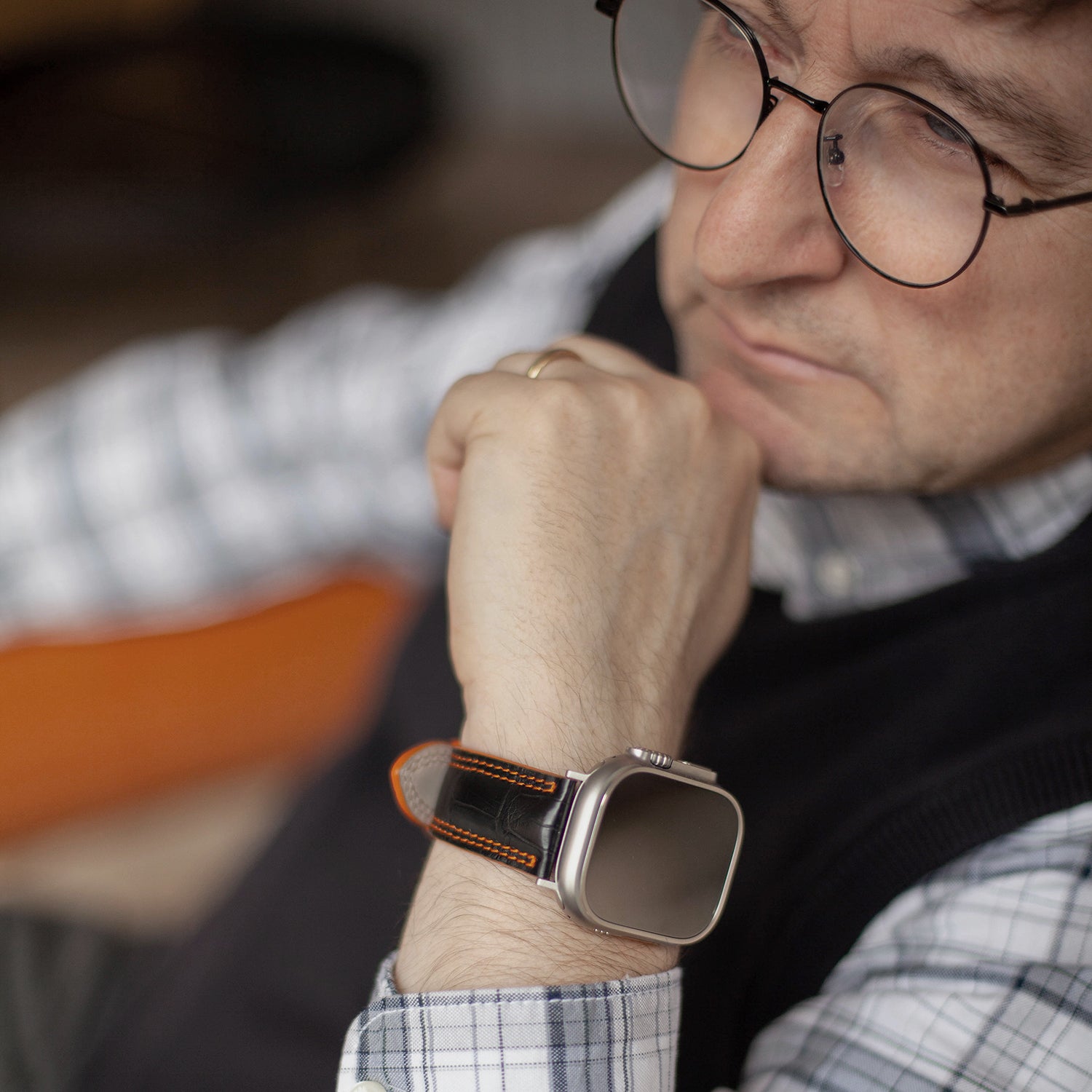 Armband Ultra 49mm Alligator Schwarz & Orange