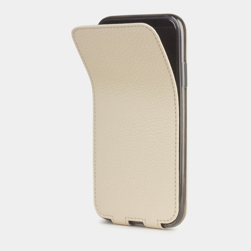 Cream calfskin leather flip case iPhone 11, Marcel Robert handmade magnetic folding cover