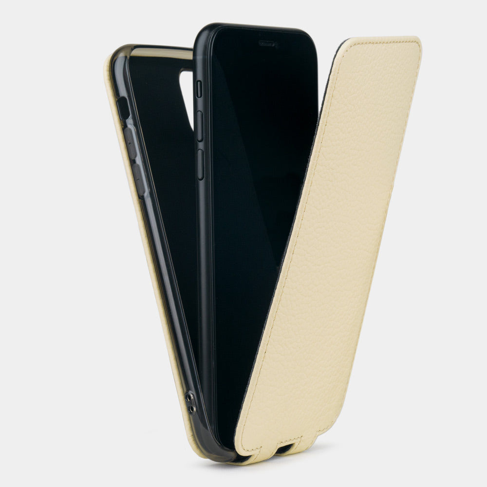 Custodia iPhone 11 Pro Max pelle di vitello crema — cover a ribalta magnetica fatta a mano Marcel Robert