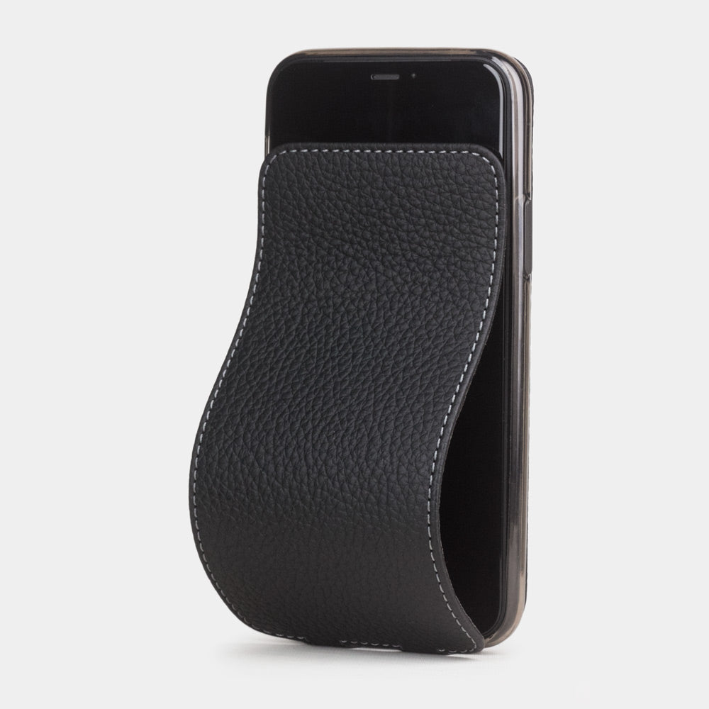 Matte Black calfskin leather flip case iPhone 11 Pro, Marcel Robert handmade magnetic folding cover