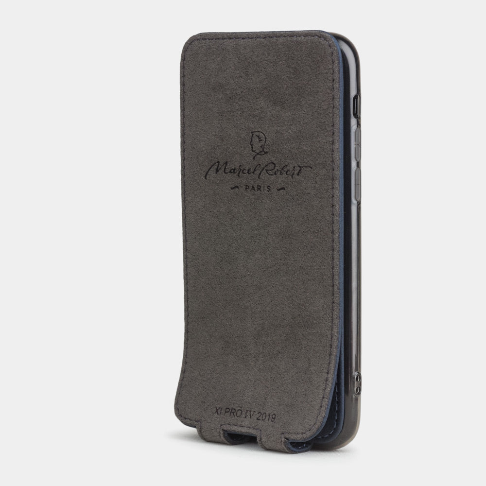 Custodia iPhone 11 Pro Max pelle di vitello blu opaco — cover a ribalta magnetica fatta a mano Marcel Robert