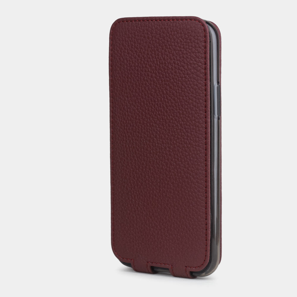 Custodia iPhone 11 Pro Max pelle di vitello bordeaux — cover a ribalta magnetica fatta a mano Marcel Robert