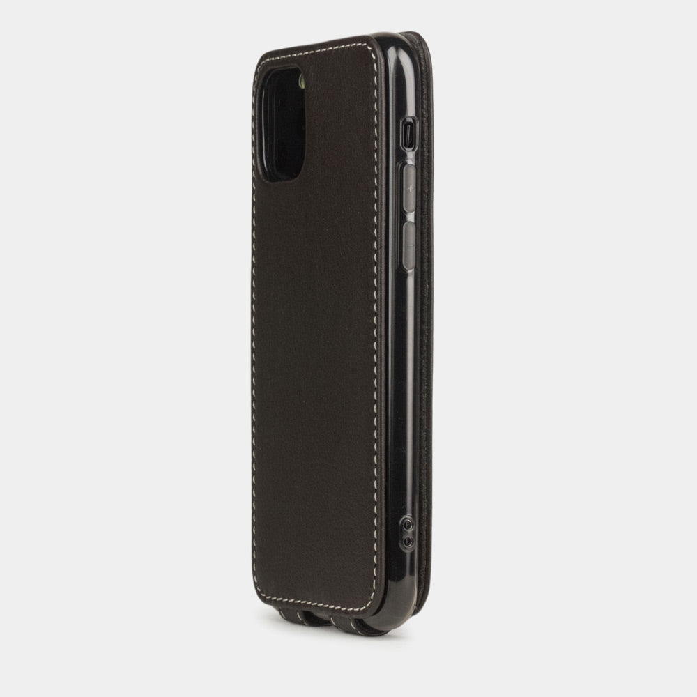 Custodia iPhone 11 Pro Max pelle di vitello marrone — cover a ribalta magnetica fatta a mano Marcel Robert