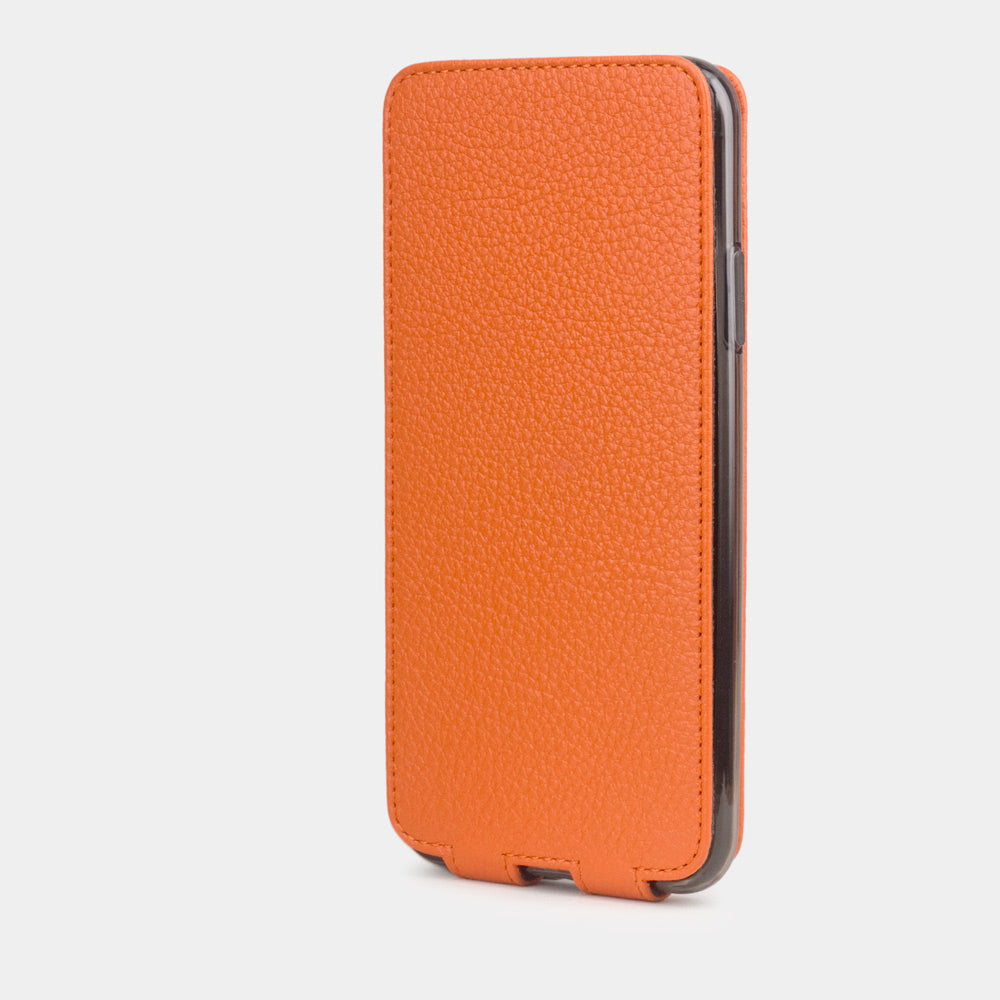 Custodia iPhone 11 Pro Max pelle di vitello arancione — cover a ribalta magnetica fatta a mano Marcel Robert