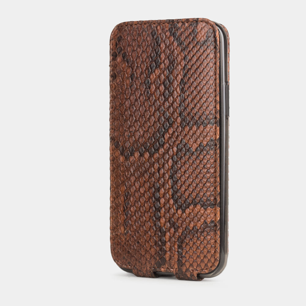 Custodia iPhone 11 Pro Max pelle di pitone oro — cover a ribalta magnetica fatta a mano Marcel Robert