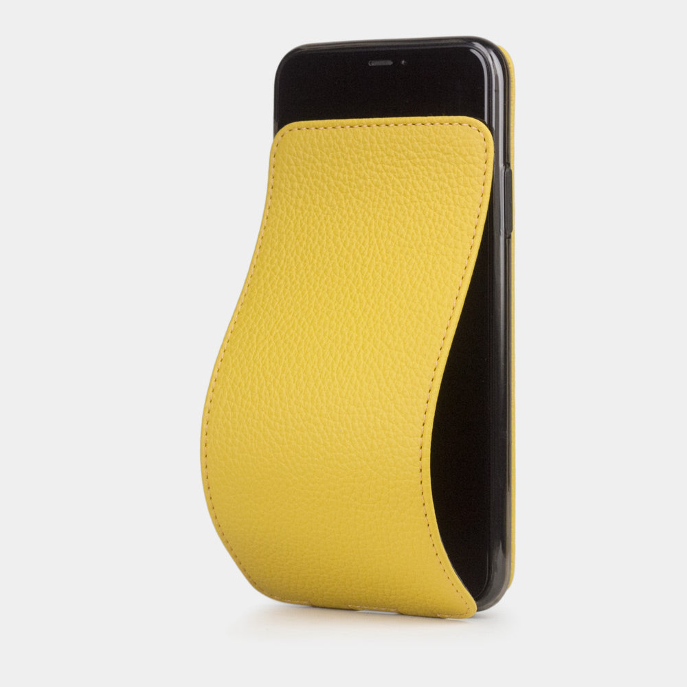 Custodia iPhone 11 Pro Max pelle di vitello giallo — cover a ribalta magnetica fatta a mano Marcel Robert