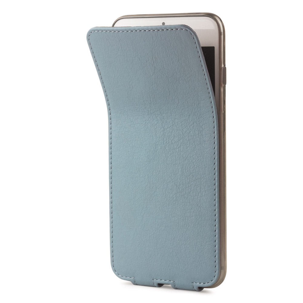 Lederen hoesje Blauwgrijs voor iPhone SE - flexibele voorklep die terugklapt om het smartphonescherm te beschermen