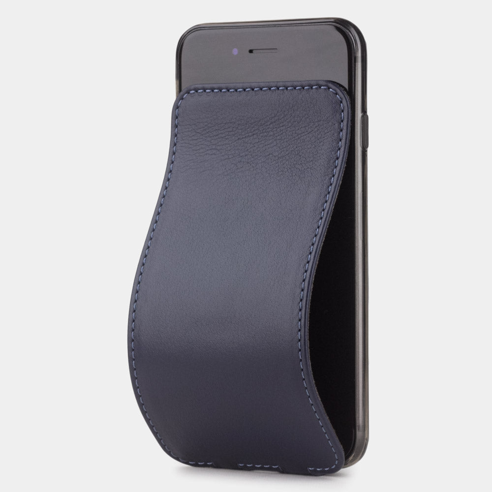 Lederen hoesje Indigoblauw voor iPhone SE - luxe hoesje van echt leer met gedeeltelijk geopende magnetische klep