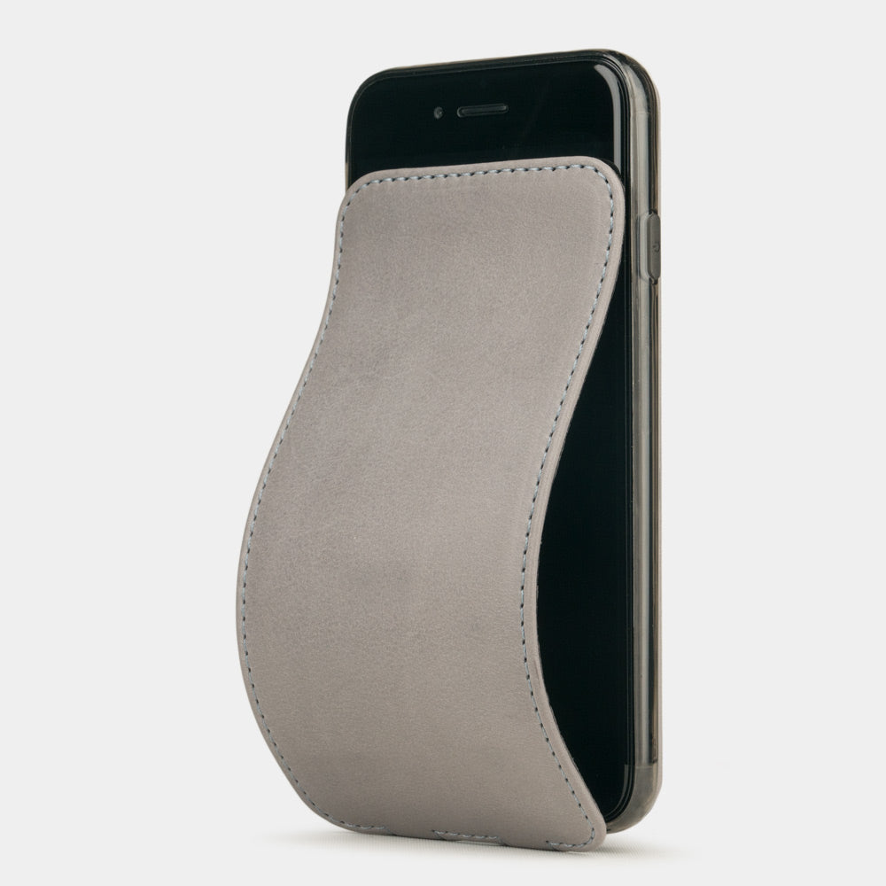 Lederen hoesje Steengrijs voor iPhone SE - luxe hoesje van echt leer met gedeeltelijk geopende magnetische klep