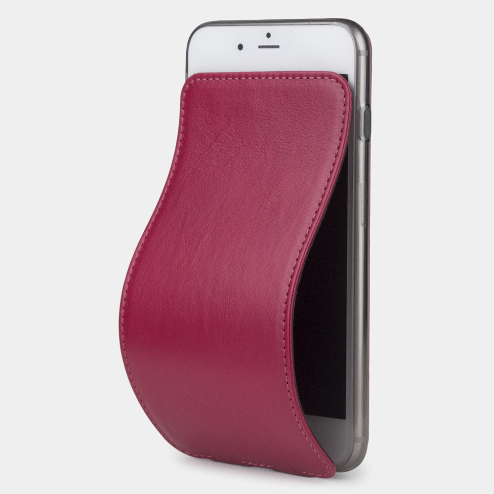 Lederen hoesje Fuchsia voor iPhone SE - luxe hoesje van echt leer met gedeeltelijk geopende magnetische klep