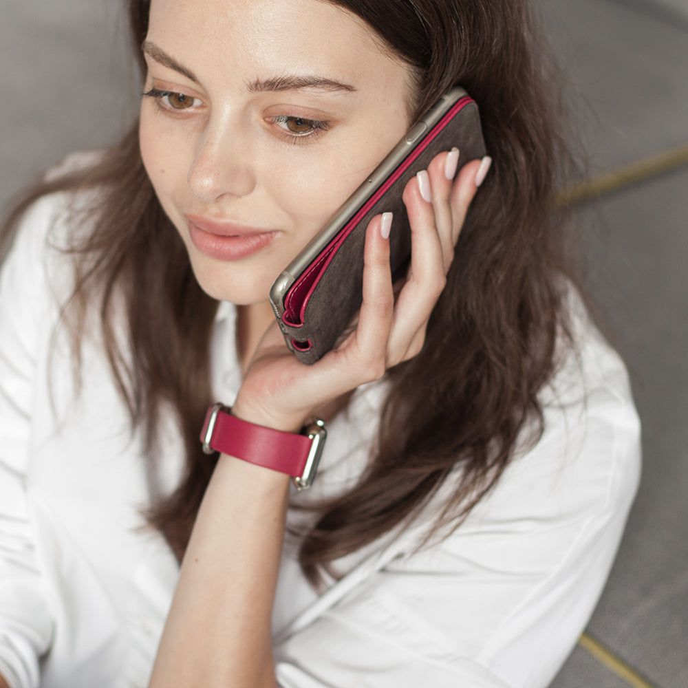 iPhone SE Lederhülle Fuchsia