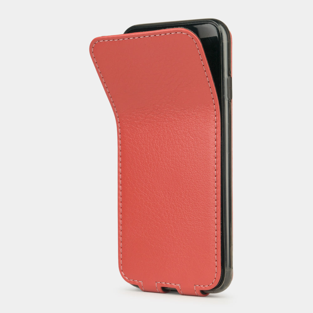 Lederen hoesje Koraal voor iPhone SE - flexibele voorklep die terugklapt om het smartphonescherm te beschermen