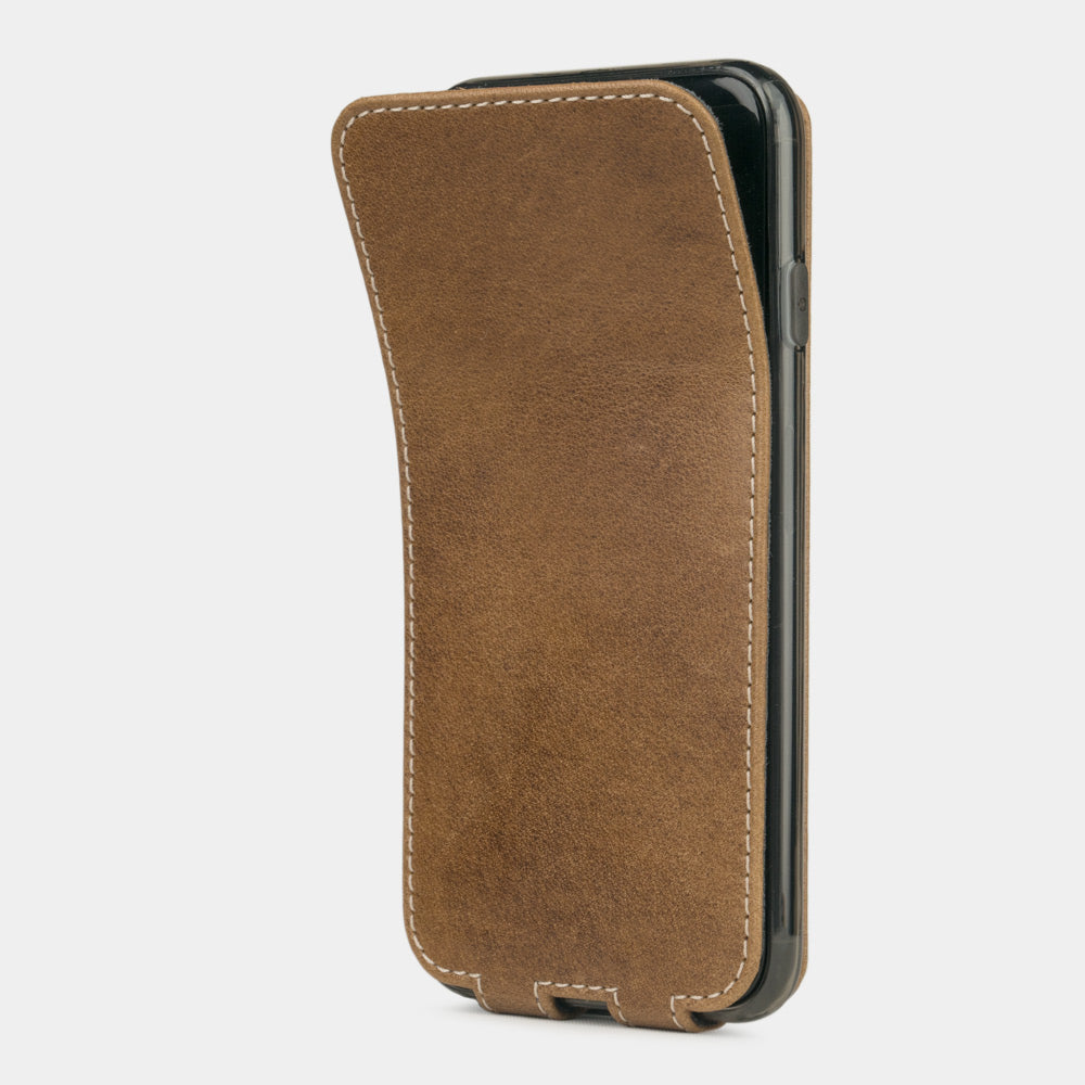 Lederen hoesje Vintage voor iPhone SE - flexibele voorklep die terugklapt om het smartphonescherm te beschermen