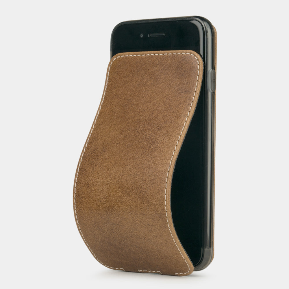 Lederen hoesje Vintage voor iPhone SE - luxe hoesje van echt leer met gedeeltelijk geopende magnetische klep