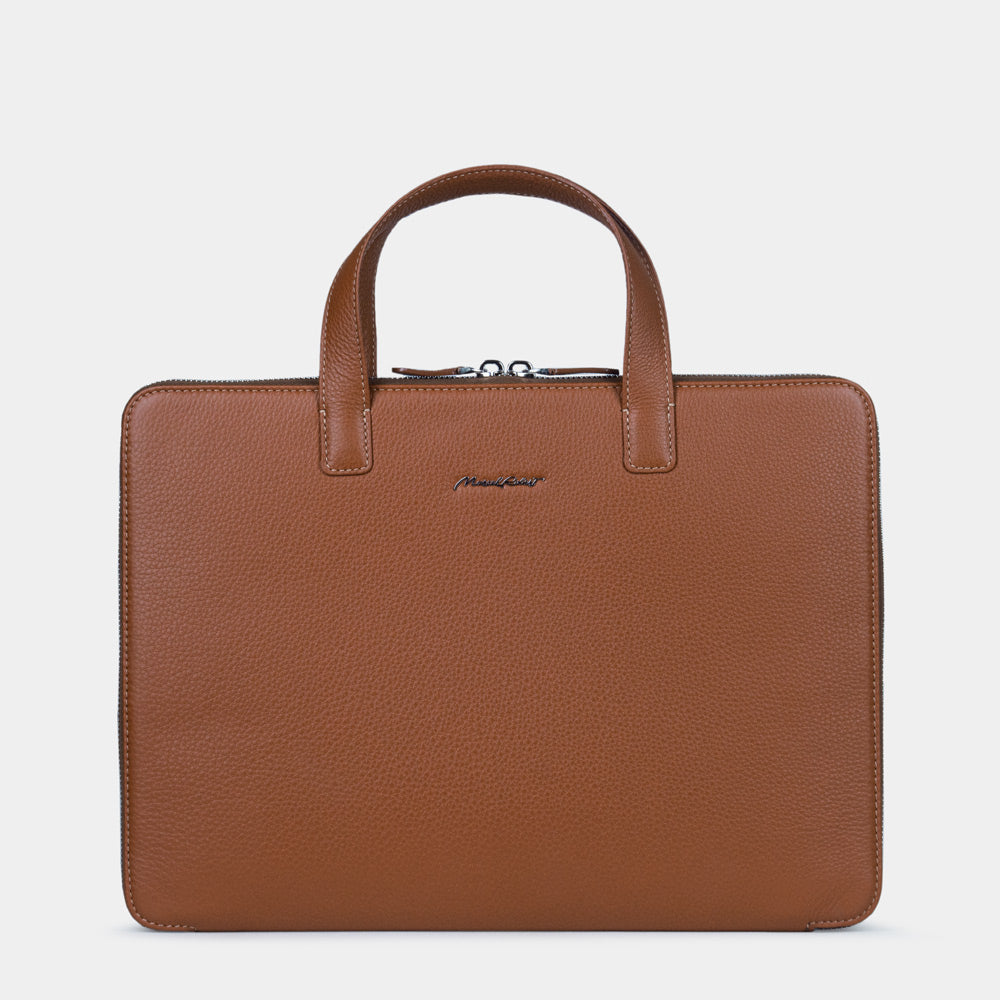 Slim 14 Inch Leather Laptop Bag Gold