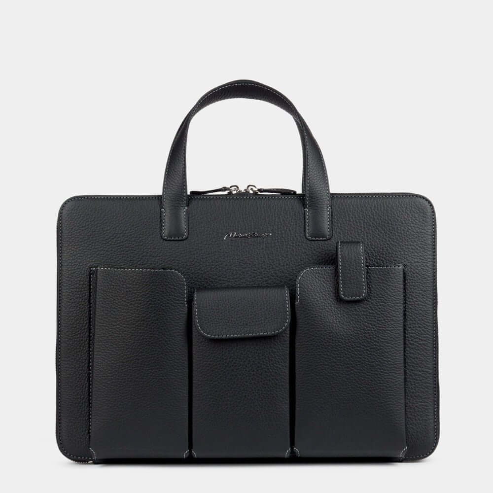 Leather Notebook Bag 14'' with Pockets Black | Marcel Robert - 1