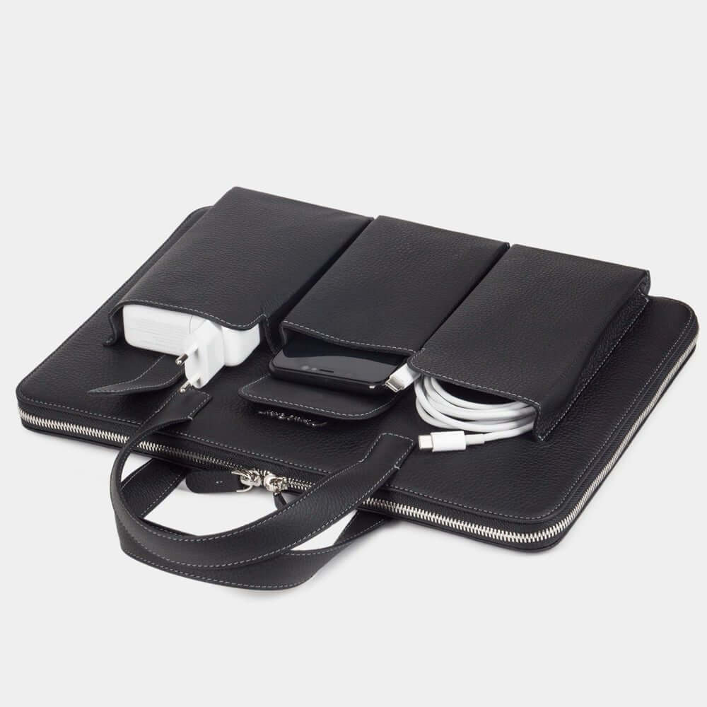 Leather Notebook Bag 14'' with Pockets Black | Marcel Robert - 4