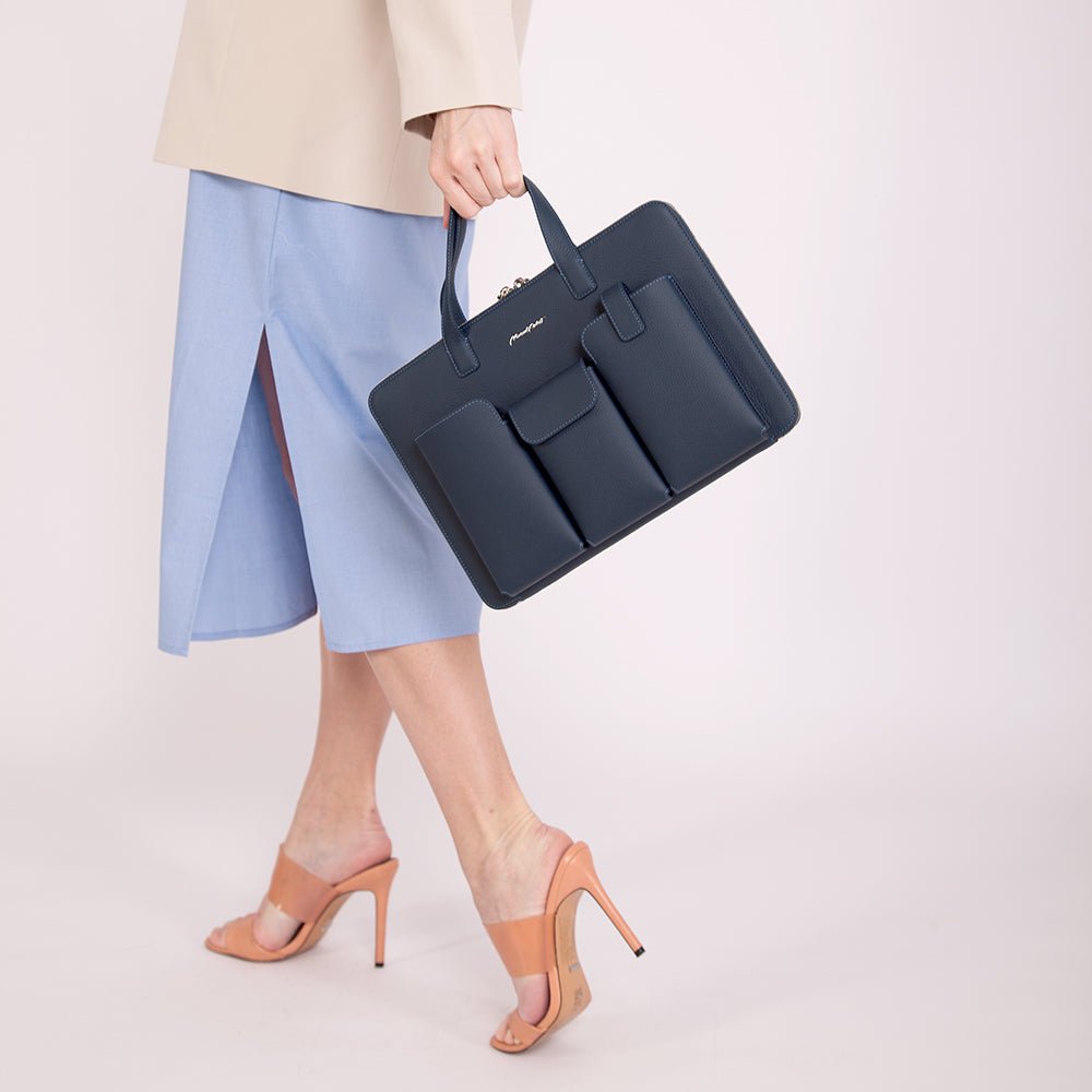 Leather Notebook Bag 14'' with Pockets Blue | Marcel Robert - 2