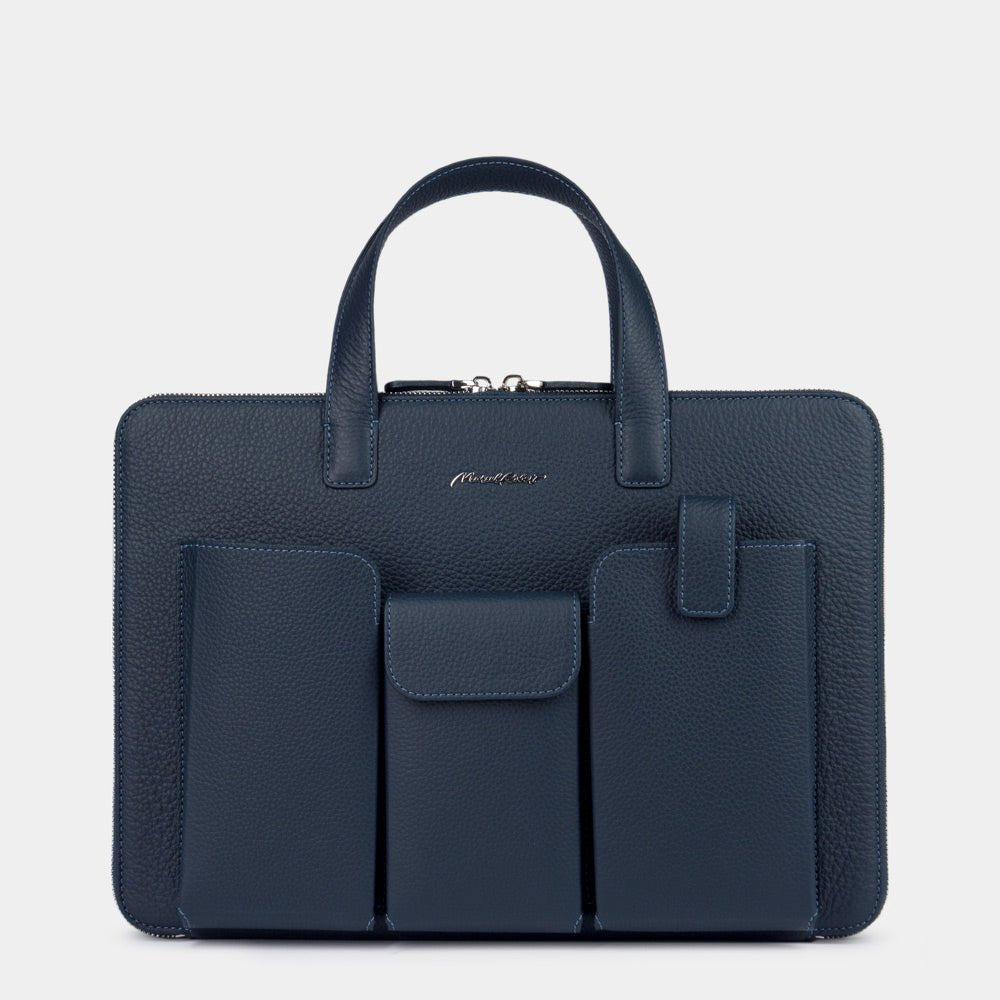 Leather Notebook Bag 14'' with Pockets Blue | Marcel Robert - 3