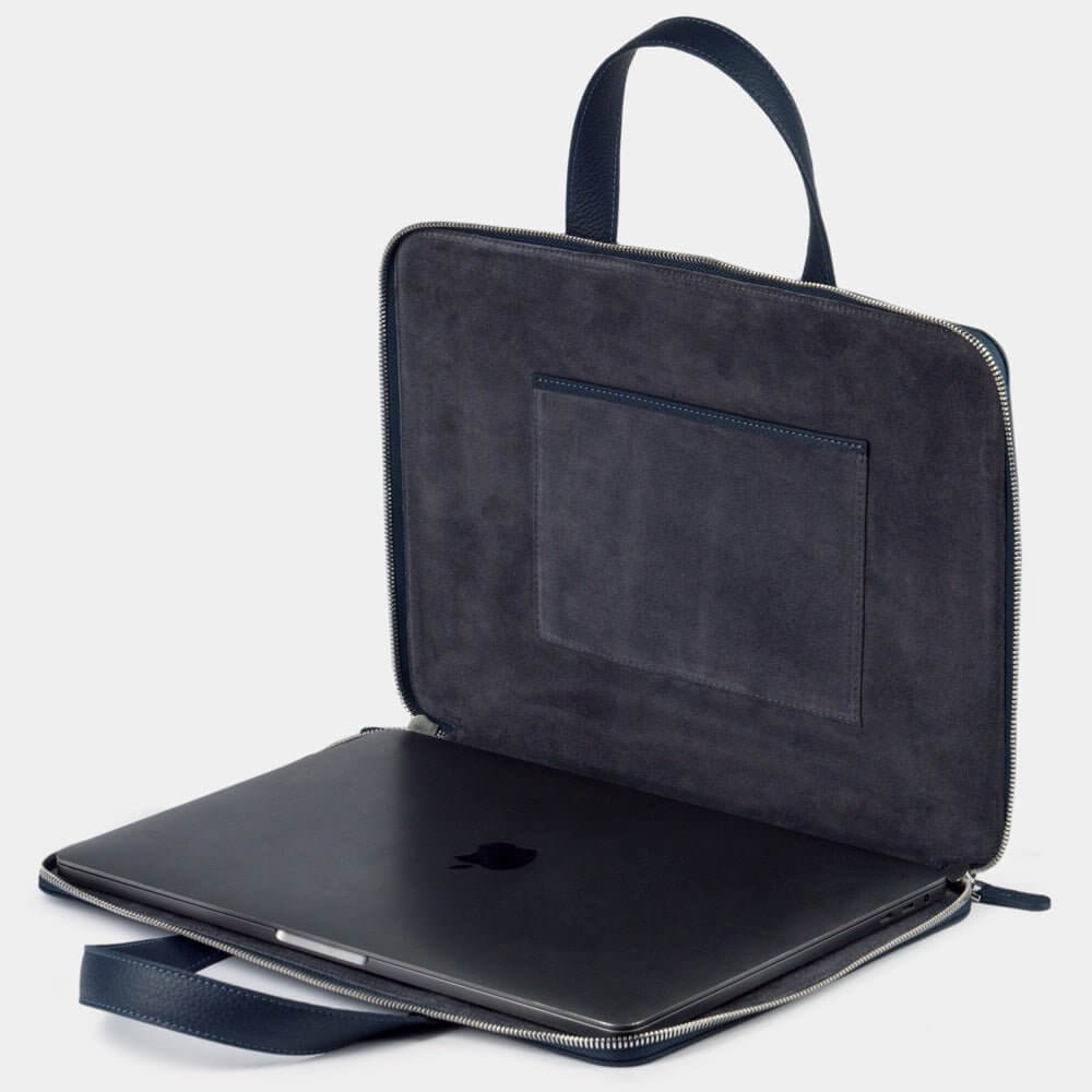 Leather Notebook Bag 14'' with Pockets Blue | Marcel Robert - 5