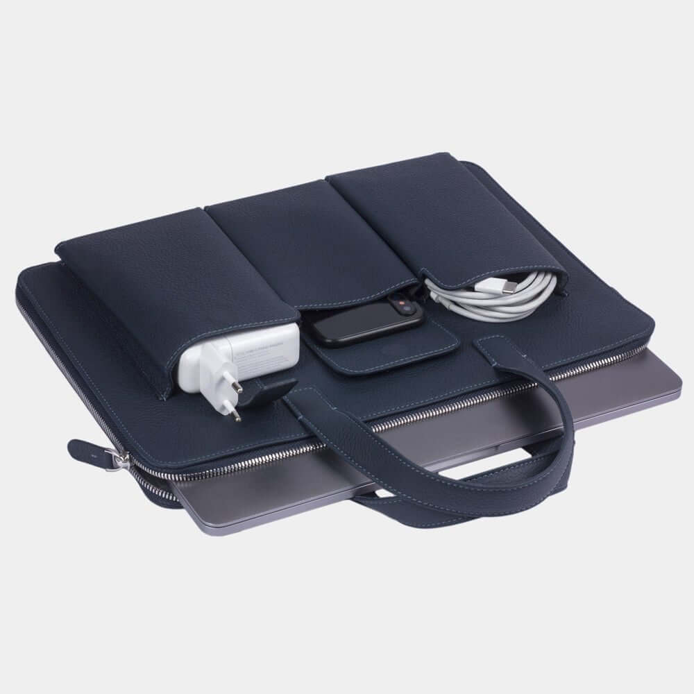 Leather Notebook Bag 14'' with Pockets Blue | Marcel Robert - 6