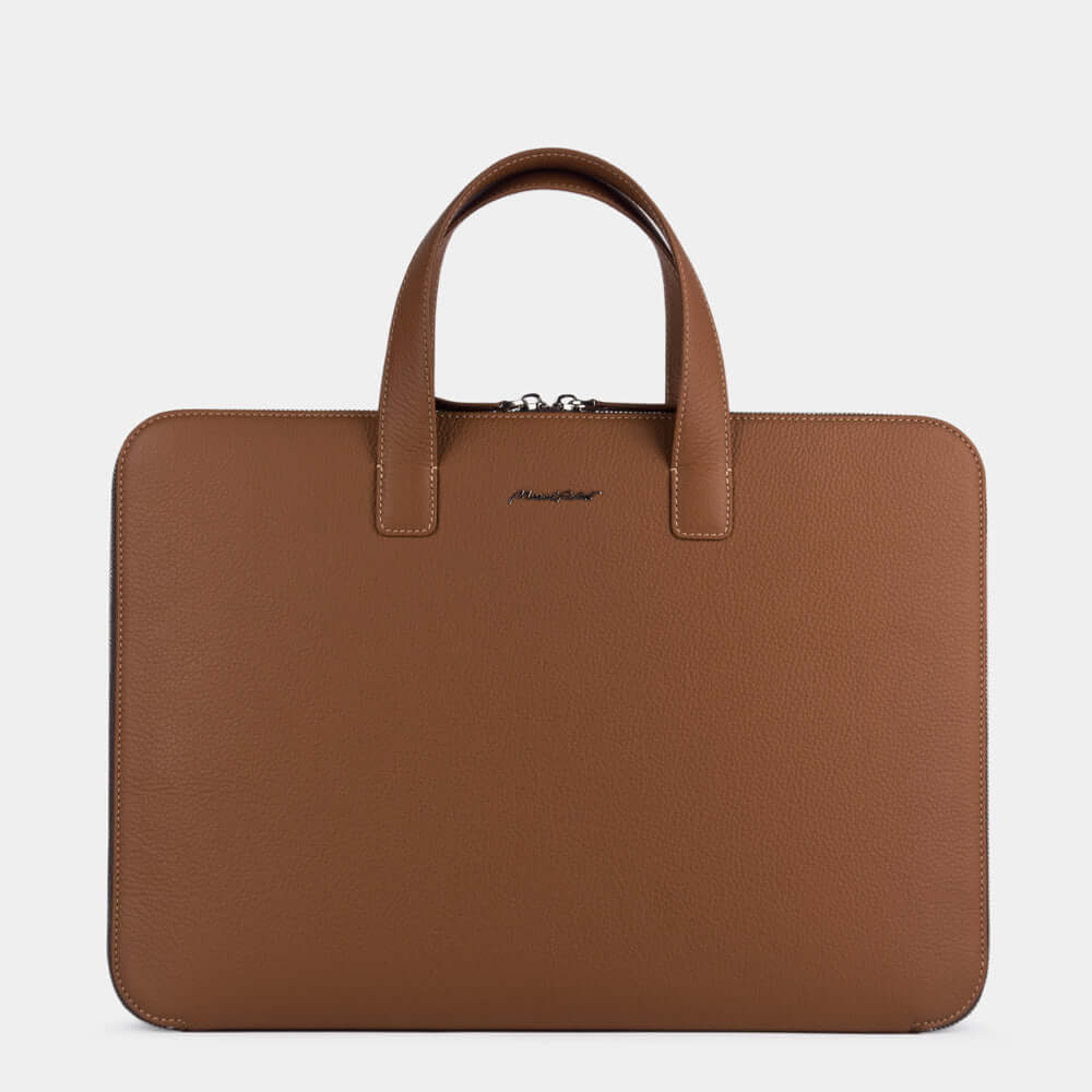 leather bag for laptop 14 inches calfskin color gold front view