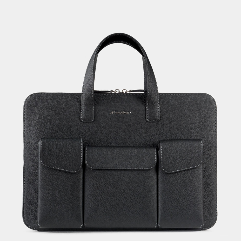 Leather Notebook Bag 17'' with Pockets Black | Marcel Robert - 3