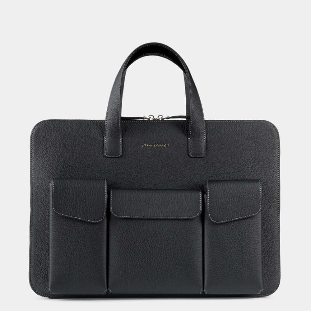 Leather Notebook Bag 17'' with Pockets Black | Marcel Robert - 3
