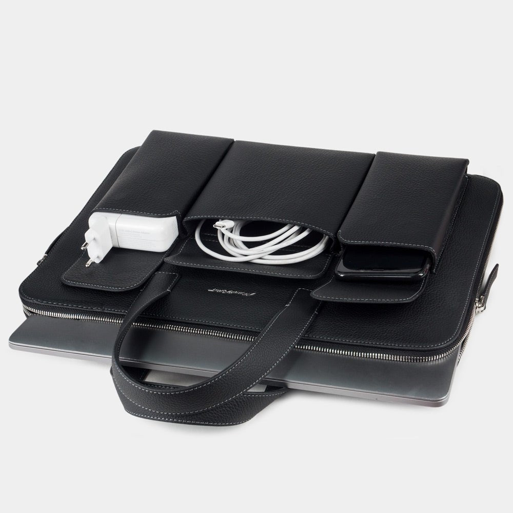 Leather Notebook Bag 17'' with Pockets Black | Marcel Robert - 4