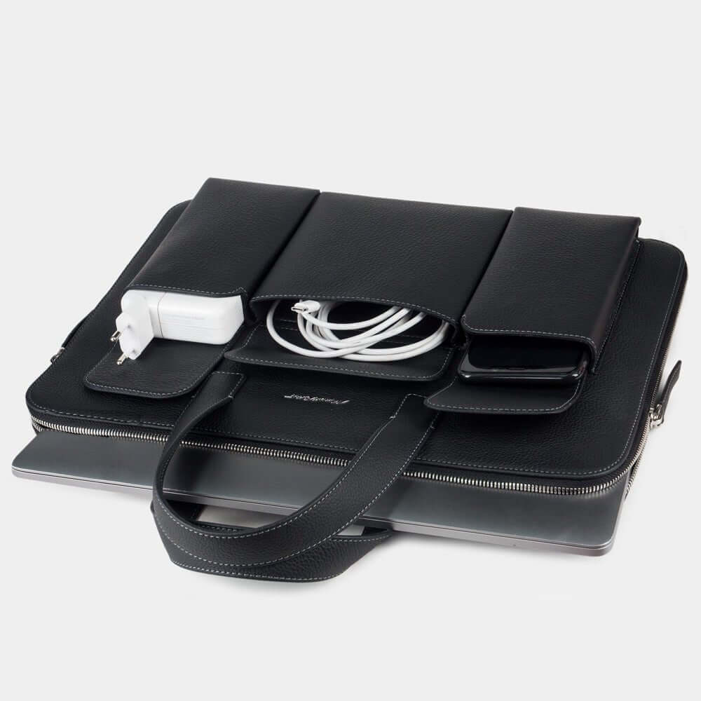 Leather Notebook Bag 17'' with Pockets Black | Marcel Robert - 4