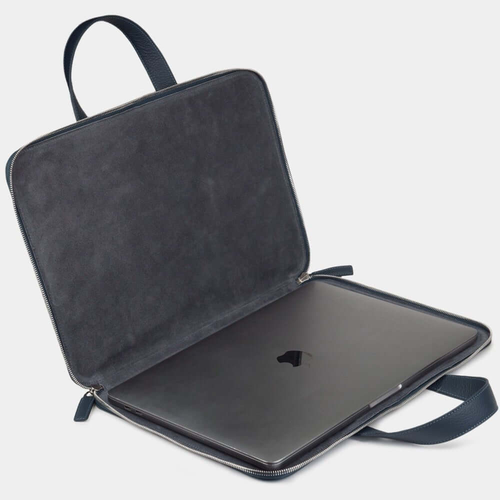 Leather Notebook Bag 17'' with Pockets Blue | Marcel Robert - 3