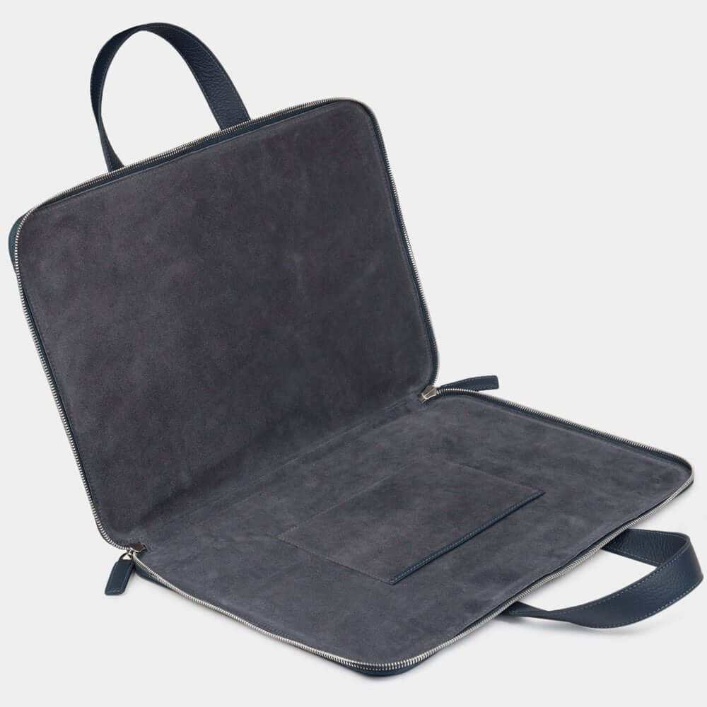 Leather Notebook Bag 17'' with Pockets Blue | Marcel Robert - 2