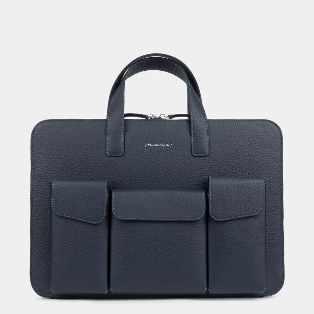 Leather Notebook Bag 17'' with Pockets Blue | Marcel Robert - 0