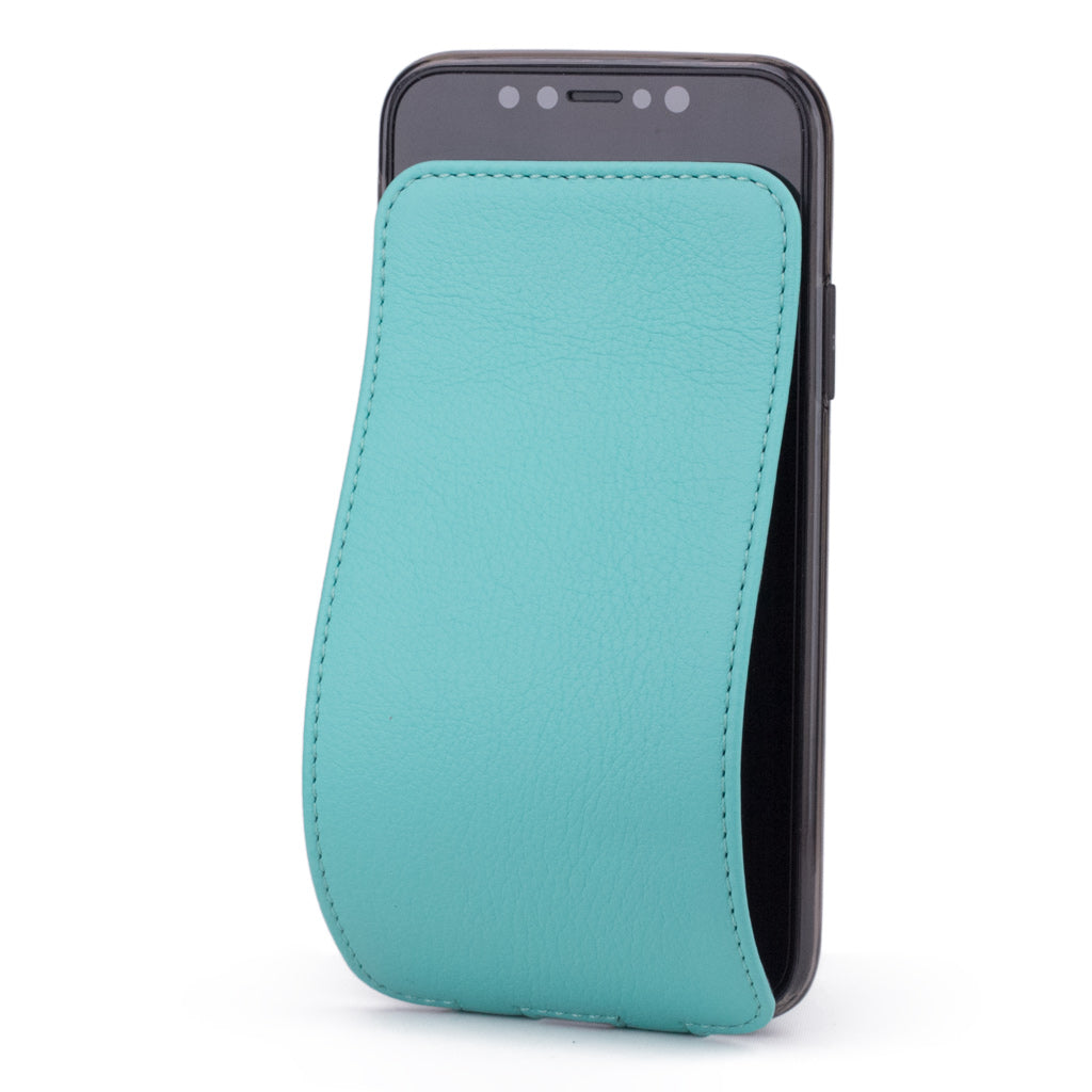 Tiffany Blue leather flip case for iPhone X - luxury handmade phone case in genuine leather with magnetic front cover partially open