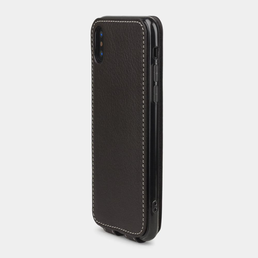 Brown leather case for iPhone X - back view showing the camera cutout, how the optical lens is efficiently protected
