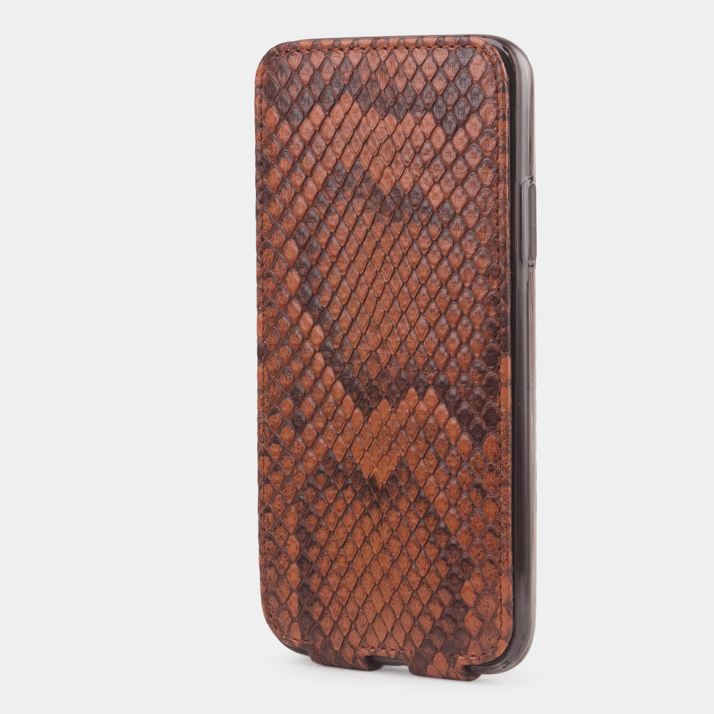 Python leren flip-hoesje goud voor iPhone X - vooraanzicht van de gesloten klep