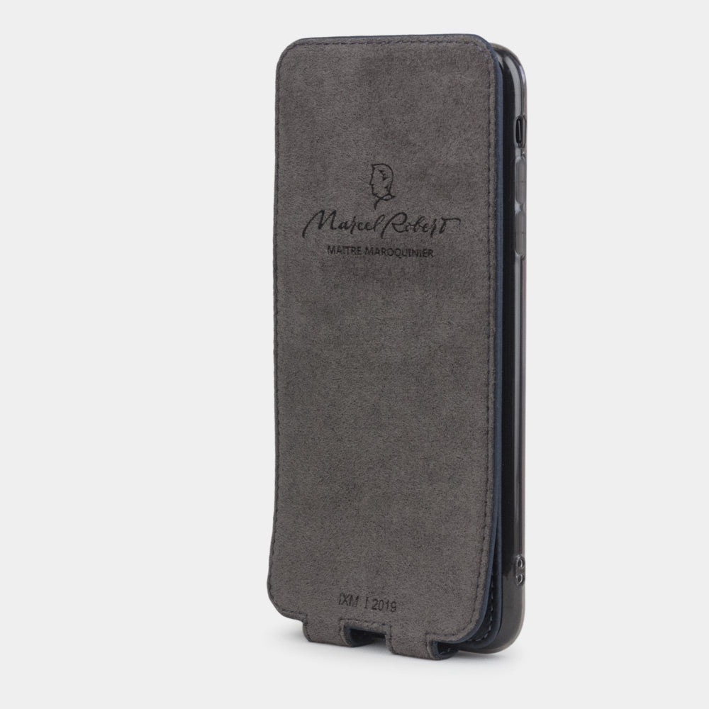 leren hoesje mat blauw voor iPhone XS Max - binnenaanzicht met de Alcantara-voering om het telefoonscherm te reinigen