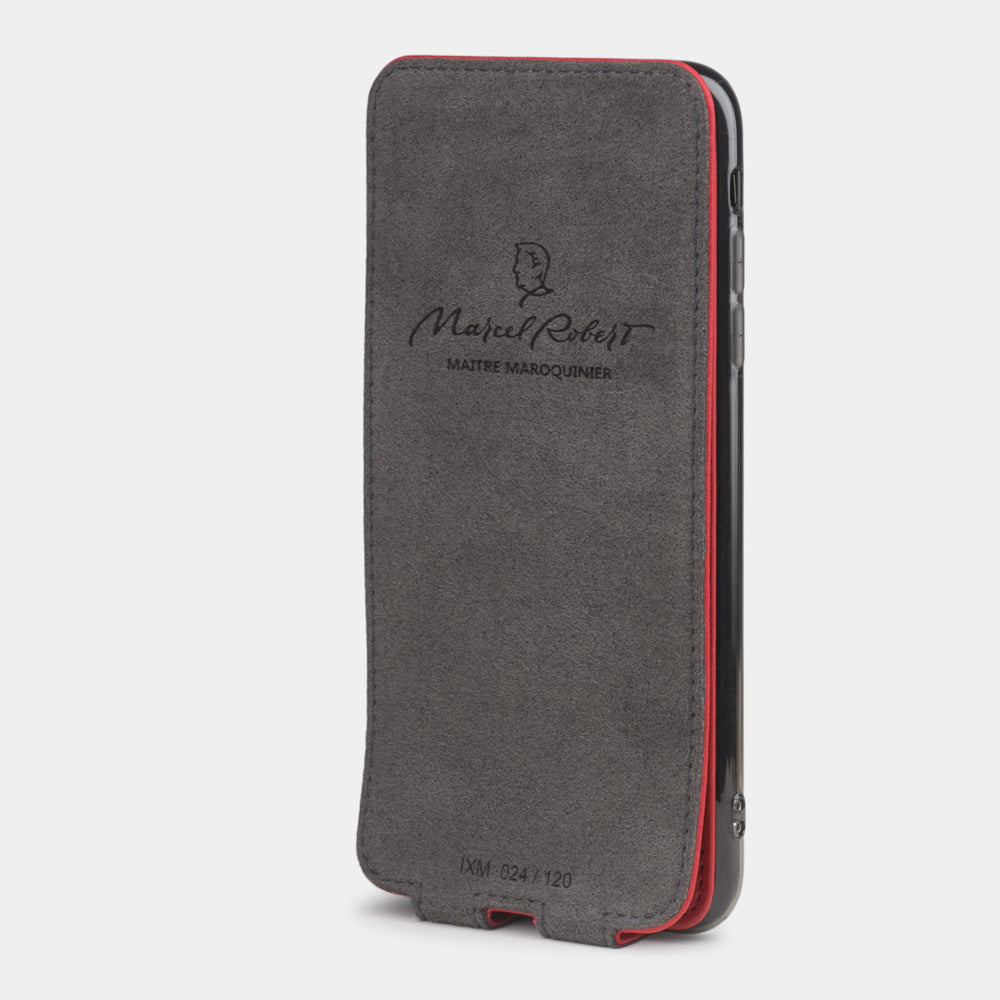 leren hoesje rood voor iPhone XS Max - binnenaanzicht met de Alcantara-voering om het telefoonscherm te reinigen