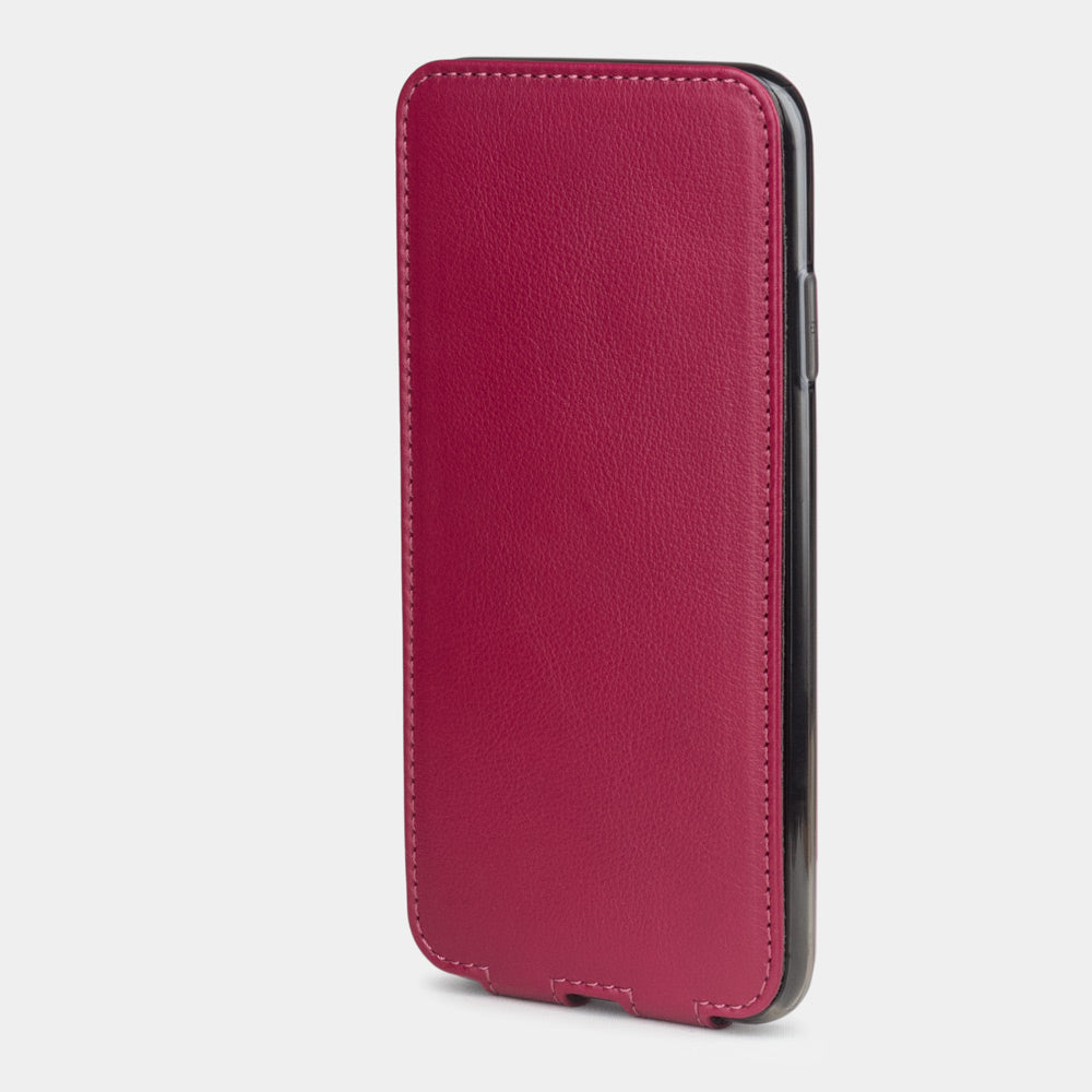 Leren flip-hoesje fuchsia voor iPhone XS Max - vooraanzicht van de gesloten klep