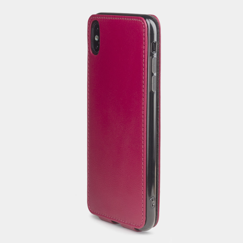 leren hoesje fuchsia voor iPhone XS Max - achteraanzicht met de camera-uitsparing & effectief beschermde lens