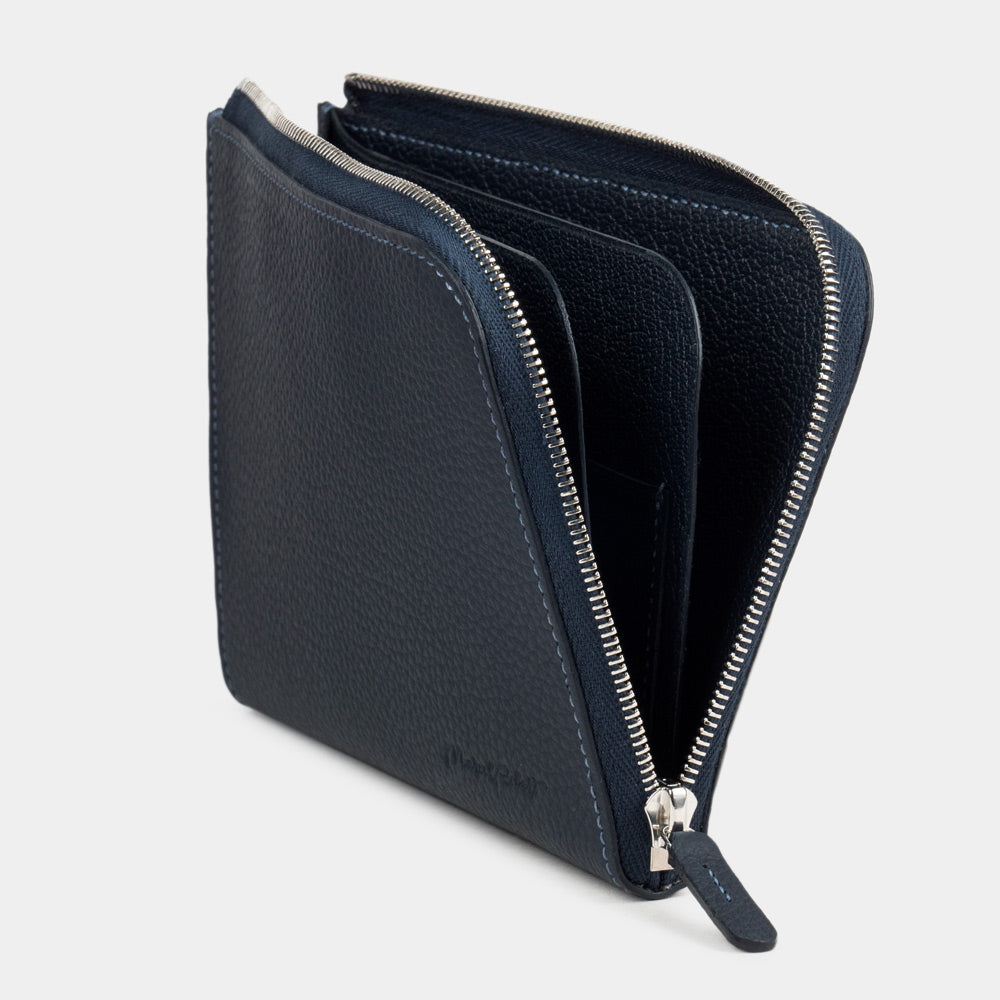 men’s leather zip wallet with card holder blue