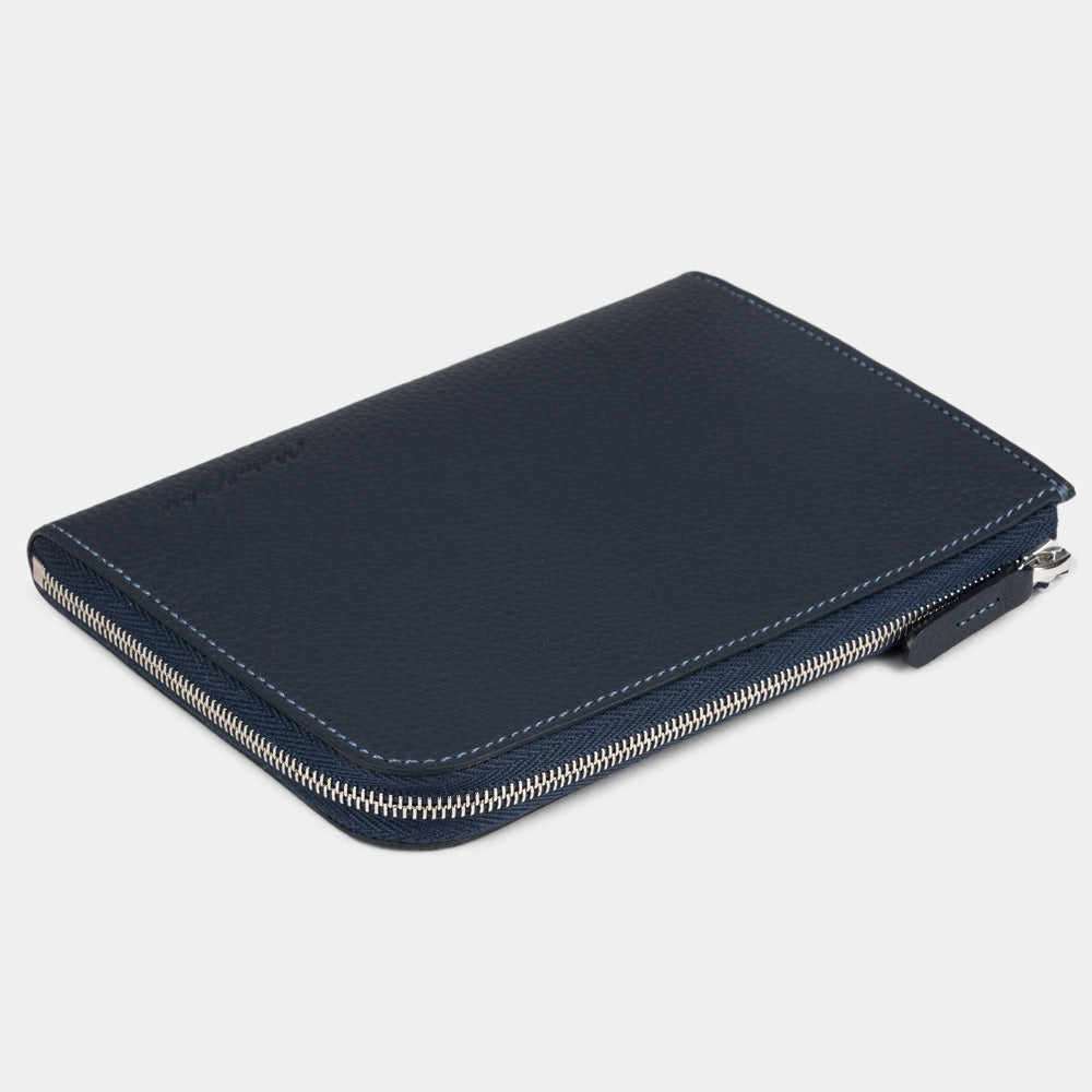 men’s leather zip wallet with card holder blue
