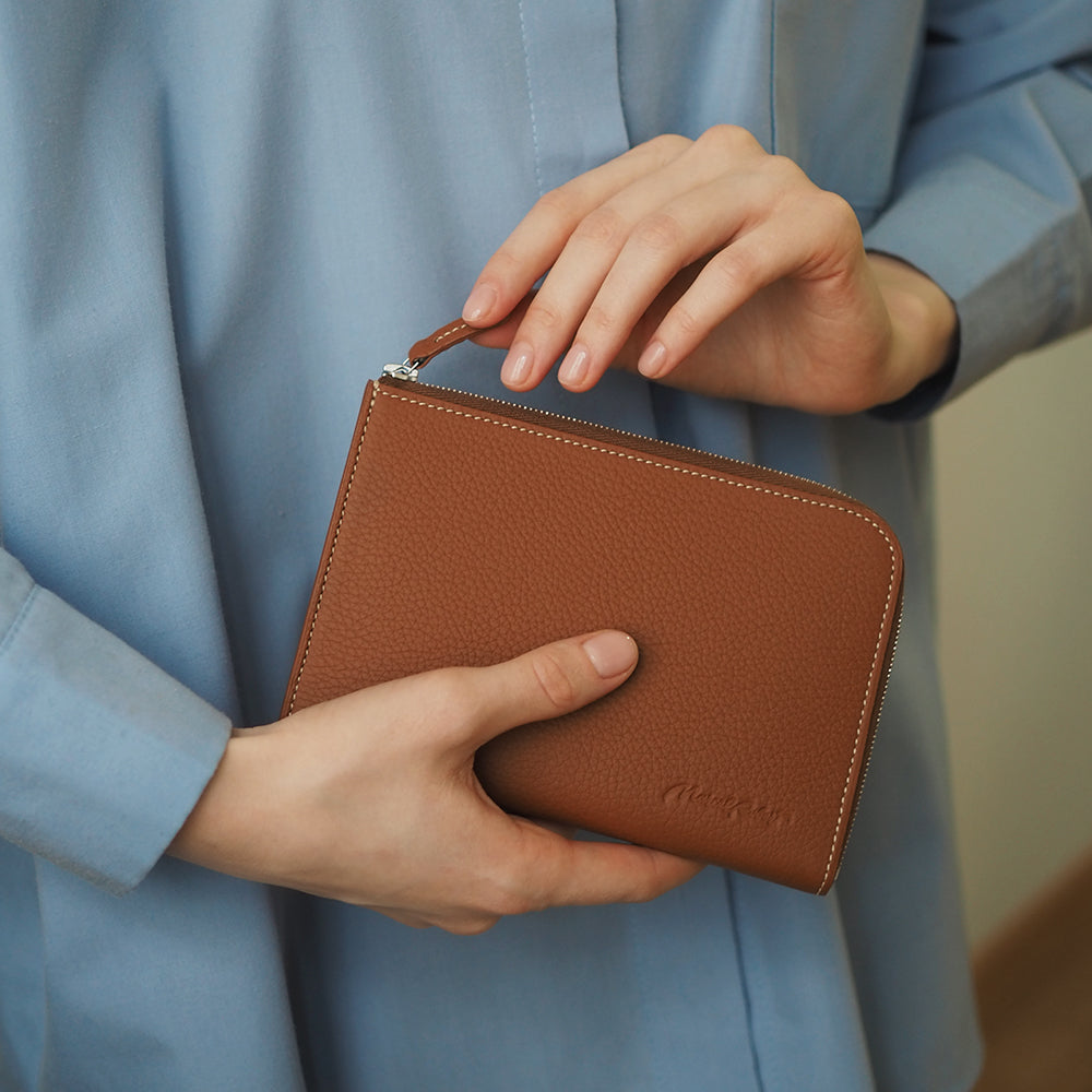 men’s leather zip wallet with card holder gold