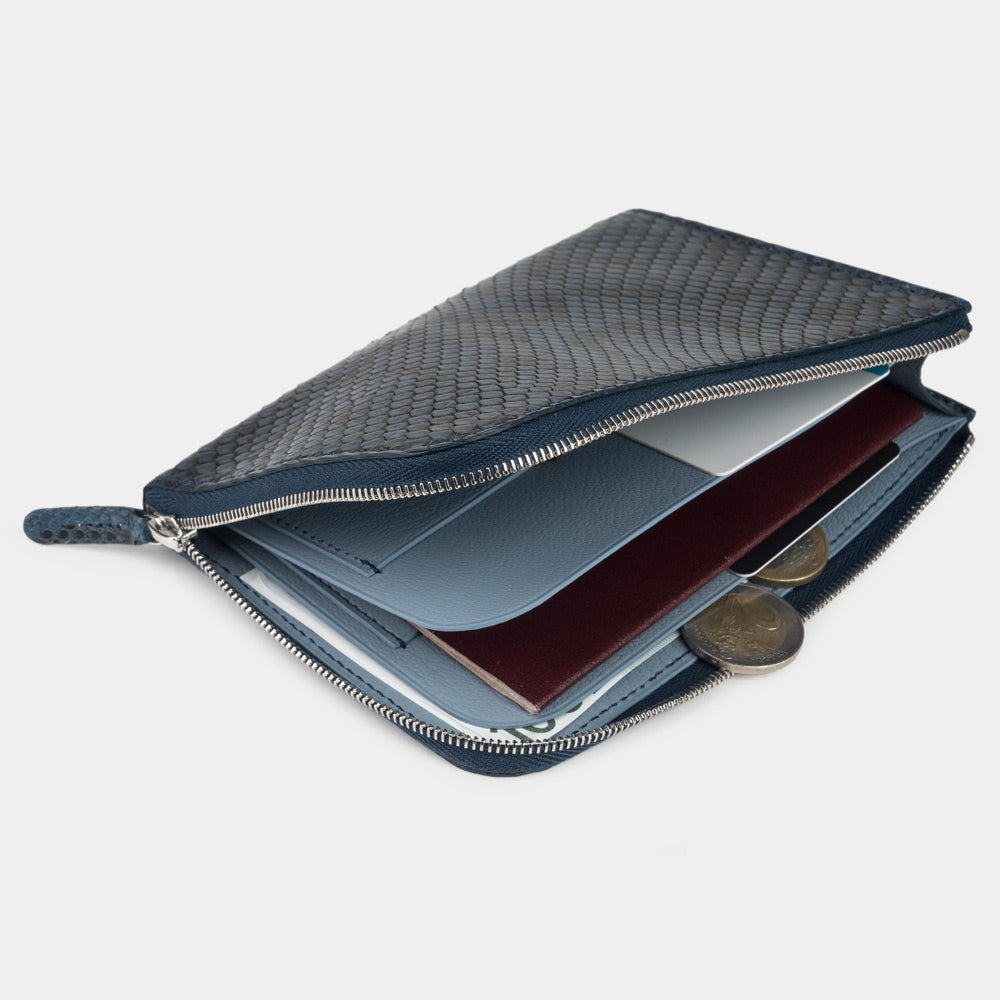 men’s python blue zip wallet with card holder