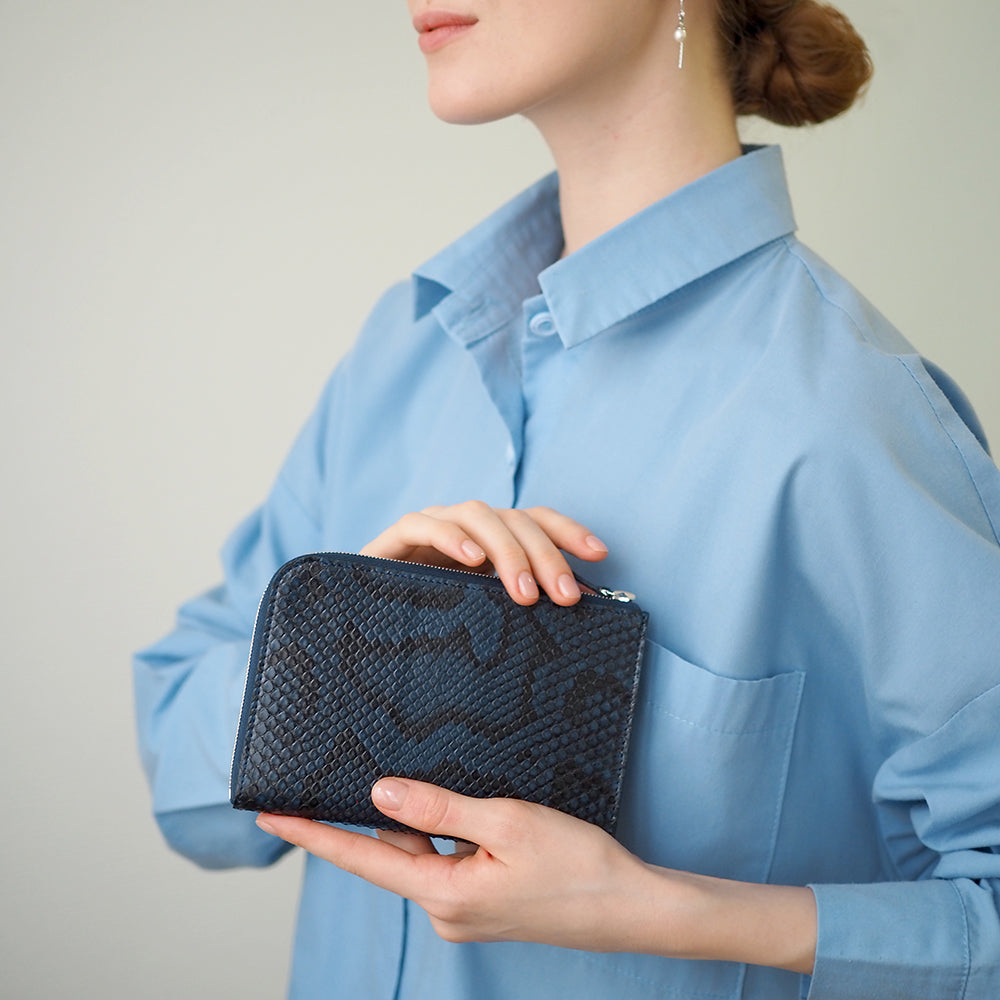 men’s python blue zip wallet with card holder