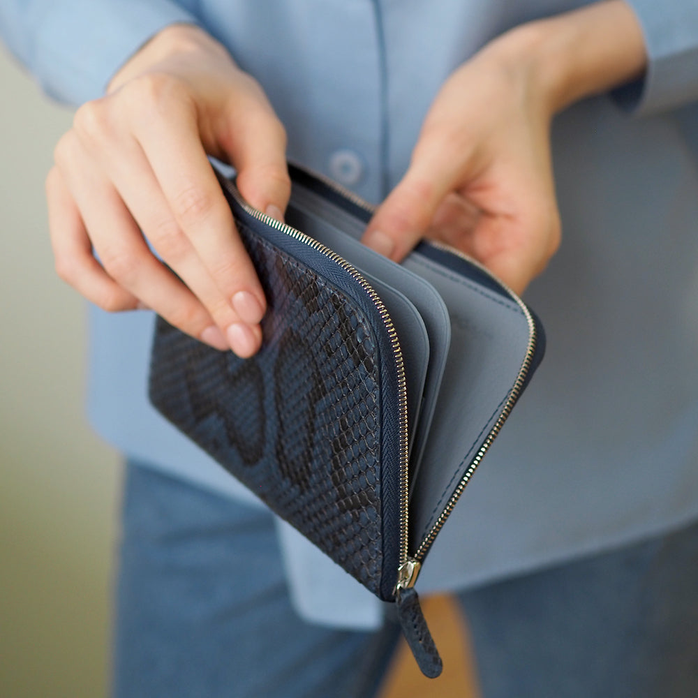 men’s python blue zip wallet with card holder