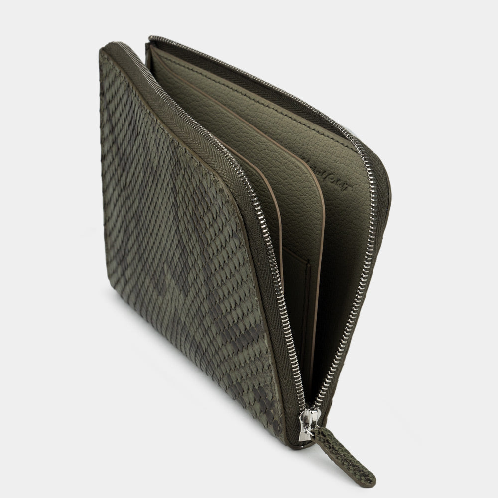 men’s python green zip wallet with card holder