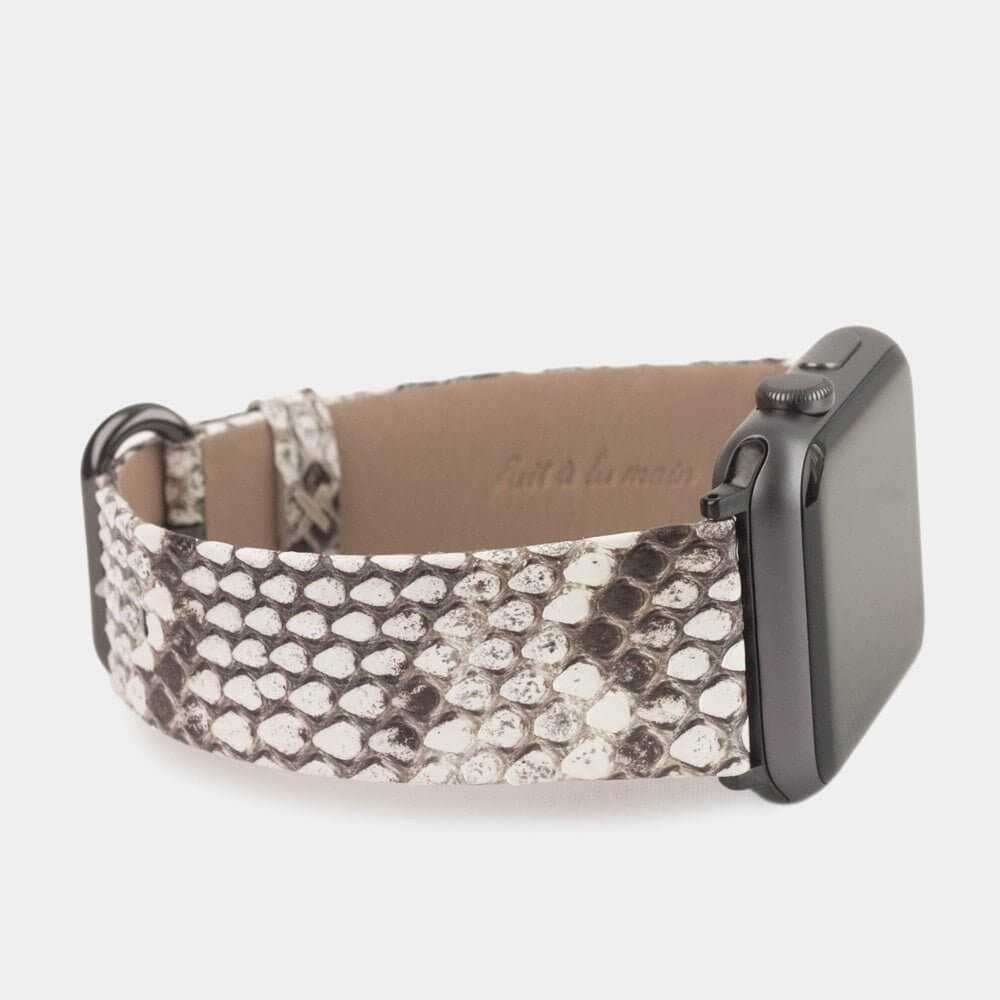 natural python strap apple watch with adapters and buckle side view