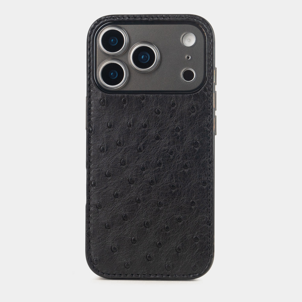 iPhone 17 Pro black ostrich cover case - MagSafe & lenses protection